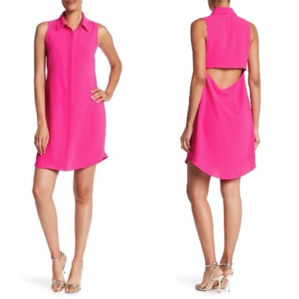 Amanda Uprichard Logan Silk Shirt Open Back, Pink